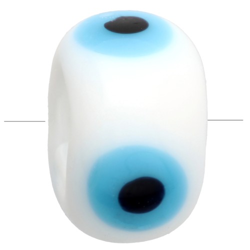 Cuentas de cristal redondas 14x9 mm - Ojo - Blanco - Azul claro x4
