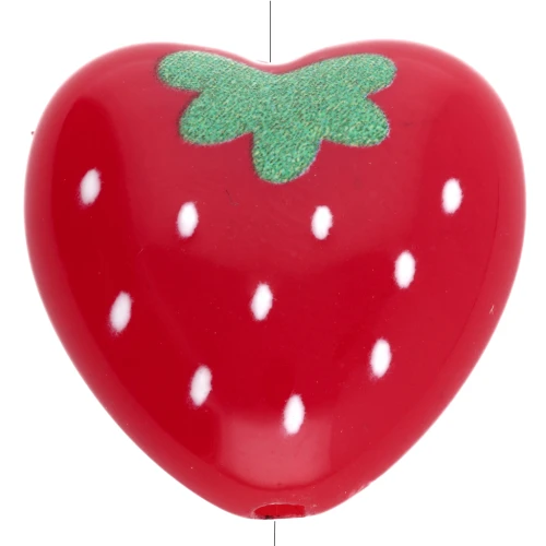 Cuenta corazón acrílico 17x18 mm - Motivo fresa - Rojo x1