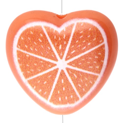 Cuenta corazón acrílico 17x18 mm - Motivo naranja - Naranja x1