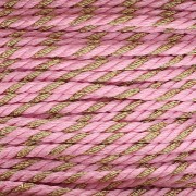 Cordón de polialgodón trenzado e hilo metálico 1,3 mm - Rosa - Dorado x20m