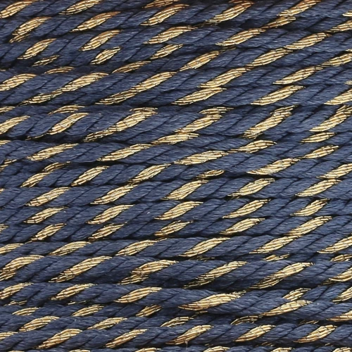 Cordón de polialgodón trenzado e hilo metálico 1,3 mm - Azul oscuro - Dorado x20m