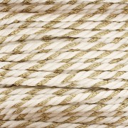 Cordón de polialgodón trenzado e hilo metálico 1,3 mm - Blanco - Dorado x20m