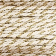 Cordón de polialgodón trenzado e hilo metálico 1,3 mm - Blanco - Dorado x20m