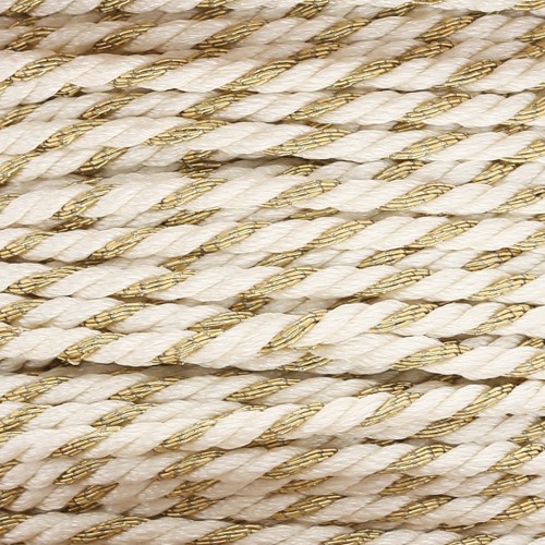 Cordón de polialgodón trenzado e hilo metálico 1,3 mm - Blanco - Dorado x20m