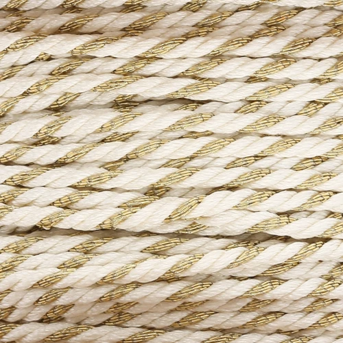 Cordón de polialgodón trenzado e hilo metálico 1,3 mm - Blanco - Dorado x20m