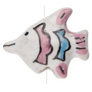Cuenta pez cerámica 18x21 mm - Blanco - Rosa viejo x1