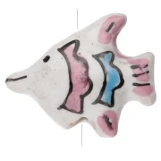 Cuenta pez cerámica 18x21 mm - Blanco - Rosa viejo x1
