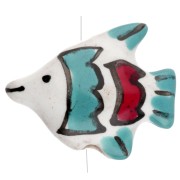 Cuenta pez cerámica 18x21 mm - Blanco - Turquesa x1