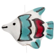 Cuenta pez cerámica 18x21 mm - Blanco - Turquesa x1