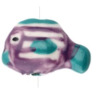 Cuenta pez de cerámica 23x16 mm - motivo rayado - Violeta - Turquesa x1