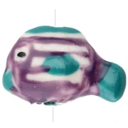 Cuenta pez de cerámica 23x16 mm - motivo rayado - Violeta - Turquesa x1
