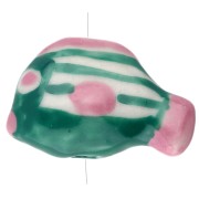 Cuenta pez de cerámica 23x16 mm - motivo rayas - Verde - Rosa x1