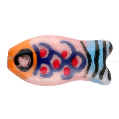 Cuenta pez de cerámica 21x10 mm - Rosa - Naranja - Azul x1