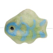 Cuenta pez de cerámica 16x13 mm - Verde claro - Azul x1