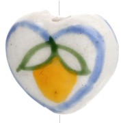 Cuenta de cerámica corazón 12x14 mm - Motivo limón - Blanco - Amarillo x1