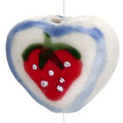 Cuenta de cerámica corazón 12x14 mm - Motivo fresa - Blanco - Rojo x1