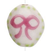Cuenta oval de cerámica 15x12,5 mm - Motivo lazo - Blanco - Rosa - Verde x1