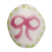 Cuenta oval de cerámica 15x12,5 mm - Motivo lazo - Blanco - Rosa - Verde x1