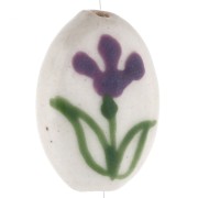 Cuenta cerámica oval 19x14,5 mm - motivo flor - Blanco - Violeta - Verde x1