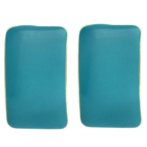 Pendientes de clavo rectangulares de 13 x 20 mm de resina epoxi - Acero dorado - Azul petróleo x2