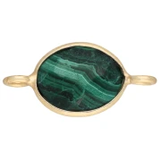 Entrepieza ovalada de 18 x 9 mm de piedra preciosa - Dorado en oro fino - Malaquita x1