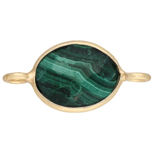 Entrepieza ovalada de 18 x 9 mm de piedra preciosa - Dorado en oro fino - Malaquita x1