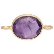 Entrepieza ovalada de 18 x 9 mm de piedra preciosa - Dorado en oro fino - Amatista x1