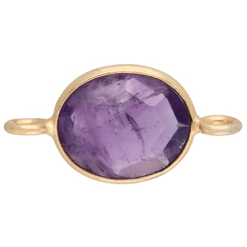 Entrepieza ovalada de 18 x 9 mm de piedra preciosa - Dorado en oro fino - Amatista x1