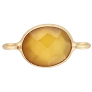 Entrepieza ovalada de 18 x 9 mm de piedra preciosa — Dorado en oro fino — Calcedonia amarilla