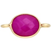 Entrepieza ovalada de 18 x 9 mm de piedra preciosa teñida, bañada en oro dorado - Calcedonia rosa