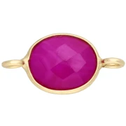 Entrepieza ovalada de 18 x 9 mm de piedra preciosa teñida, bañada en oro dorado - Calcedonia rosa