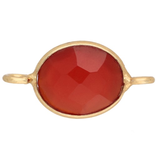 Entrepieza ovalada de 18 x 9 mm con piedra preciosa teñida - Dorado en oro fino - Ónix rojo x1