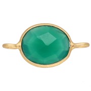 Entrepieza ovalada de 18 x 9 mm con piedra preciosa teñida - Dorado en oro fino - Ónix verde x1