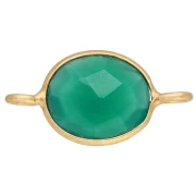 Entrepieza ovalada de 18 x 9 mm con piedra preciosa teñida - Dorado en oro fino - Ónix verde x1
