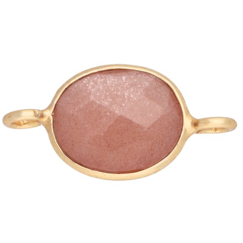 Entrepieza ovalada de 18 x 9 mm con piedra preciosa - Dorado - Piedra lunar color melocotón