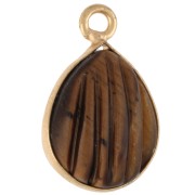 Dije de gota estriada 17x11 mm - Dorado con oro fino - Ojo de tigre x1