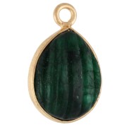 Dije de gota estriada 17x11mm - Dorado con oro fino - Imitación Esmeralda