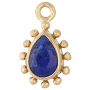 Dije en forma de gota de 13 x 8 mm con bolitas - Dorado - Lapislázuli x1