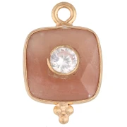 Colgante cuadrado de 17 x 11 mm con piedra preciosa y circonitas - Dorado - Piedra lunar color melocotón