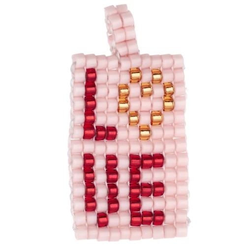 Colgante de abalorios rectángulo 29x14 mm motivo AMOR - Rosa - Rojo x1