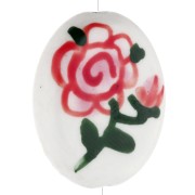 Cuenta cerámica oval 19x16 mm - motivo flor - Blanco - Rosa - Verde x1