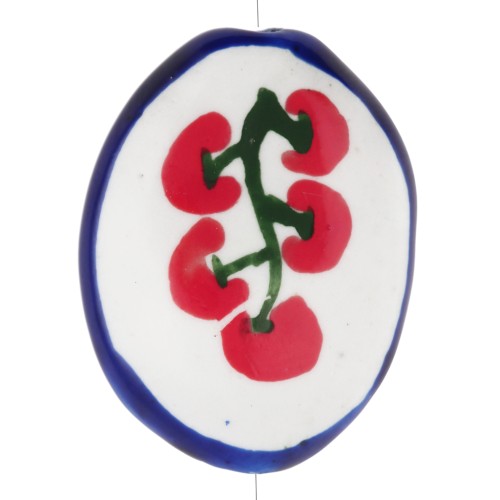 Cuenta ovalada de cerámica 22x16,5 mm - Motivo tomate - Blanco - Rojo - Azul x1