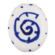 Cuenta ovalada de cerámica 18,5x15 mm - Motivo concha - Blanco - Azul oscuro x1|raw }}