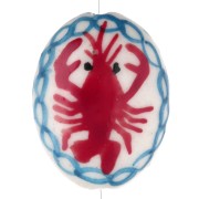 Cuenta cerámica ovalada 21x16,5 mm - Motivo langosta - Blanco - Rojo x1