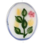 Cuenta ovalada de cerámica 20,5x18 mm - Motivo limonero - Blanco - Verde - Amarillo x1
