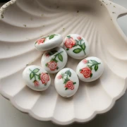 Cuenta oval de cerámica 21x18 mm - Rosa - Blanco - Rosa - Verde x1