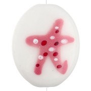 Cuenta cerámica ovalada 21x18 mm - Motivo estrella de mar - Blanco - Rosa x1