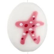 Cuenta cerámica ovalada 21x18 mm - Motivo estrella de mar - Blanco - Rosa x1