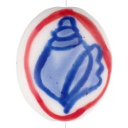 Cuenta cerámica ovalada 20,5x17 mm - motivo concha - Blanco - Azul - Rojo x1|raw }}