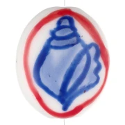Cuenta cerámica ovalada 20,5x17 mm - motivo concha - Blanco - Azul - Rojo x1